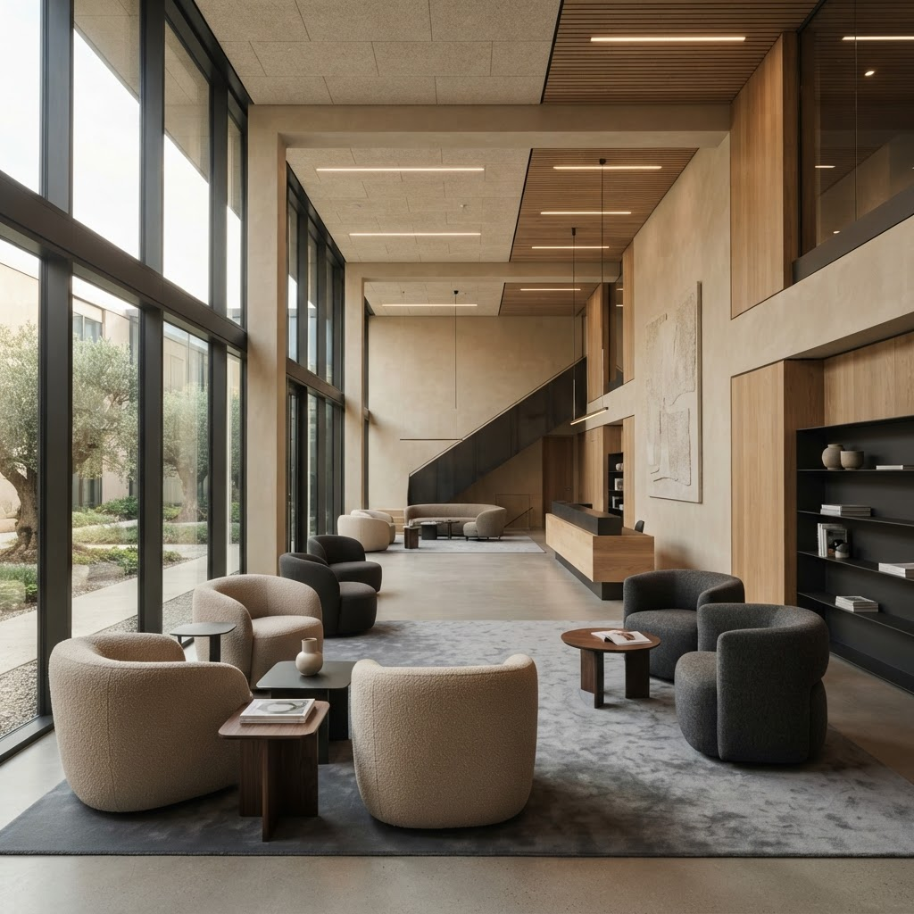 Interior sereno y arquitectónico del centro Lumis